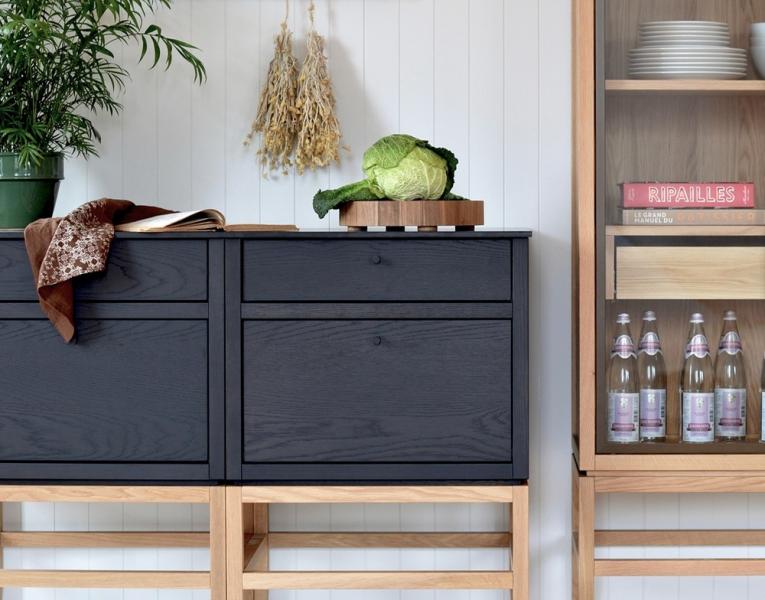 Coquo C°2 two-drawer module in midnight black stained oak kitchen 