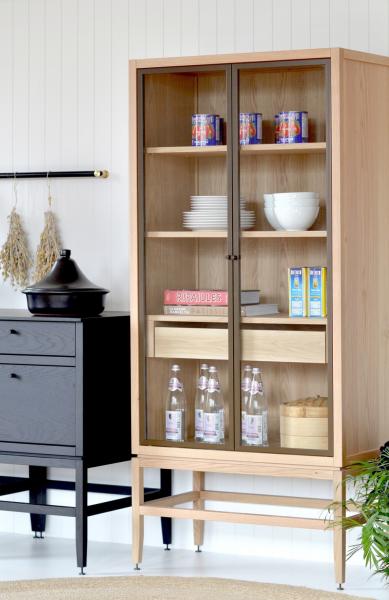 Coquo C°2 two-drawer module in midnight black stained oak and C°2 armoire with glass doors